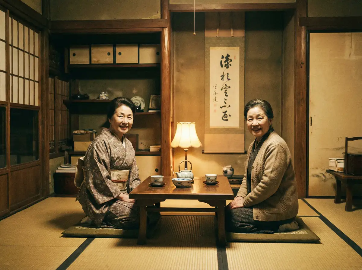 两位优雅的 久久夜夜免费网 在日式茶室中品茶交谈